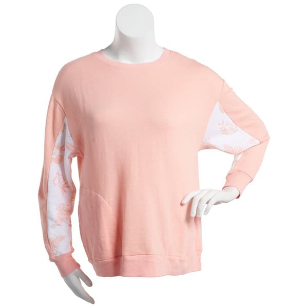Womens French Terry Scoop Neck Top with Floral Inset