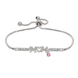 Crystal Heart Mom w/ Pink Crystal Charm Bolo Bracelet