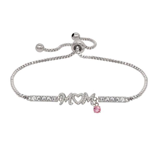 Crystal Heart Mom w/ Pink Crystal Charm Bolo Bracelet - image 