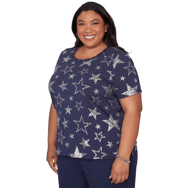 Plus Size Alfred Dunner Lady Liberty Short Sleeve Stars Blouse