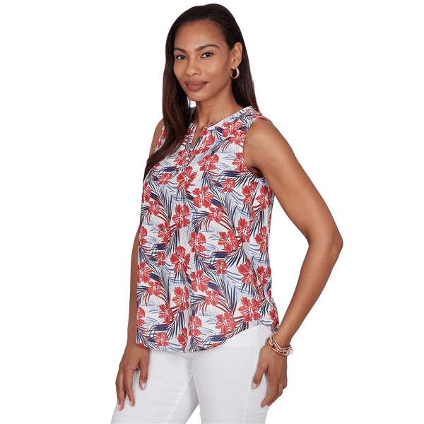 Womens Emaline Sapphire Serenade II Sleeveless Hibiscus Blouse