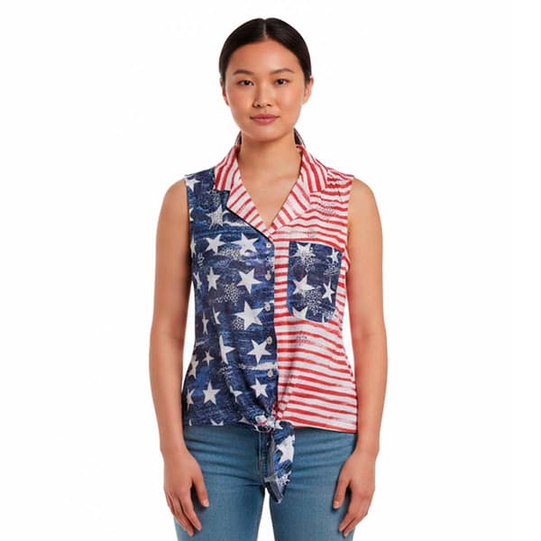 Womens Thomas & Olivia Sleeveless Tie Front Star Stripe Blouse