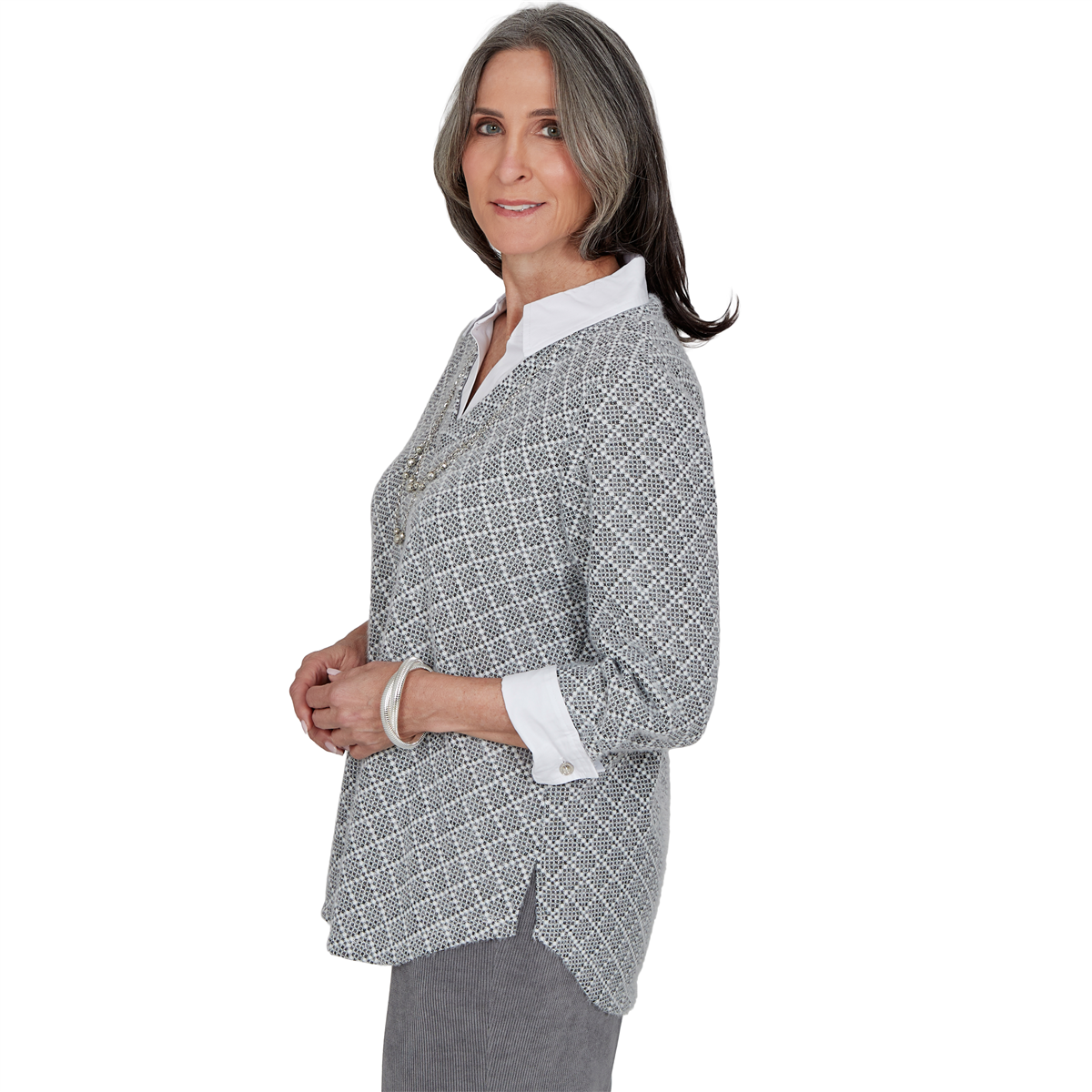 Petite Alfred Dunner Vail Diamond Texture Two in One Blouse