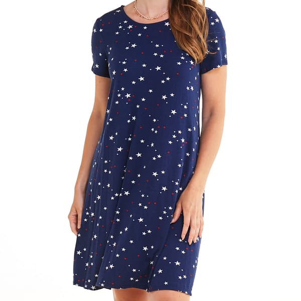 Petite Architect&#174; Short Sleeve Stars A-Line Dress-Peacoat Stars