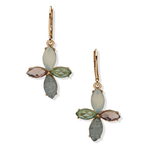 Anne Klein Gold-Tone Multi-Stone Flower Drop Leverback Earrings - image 