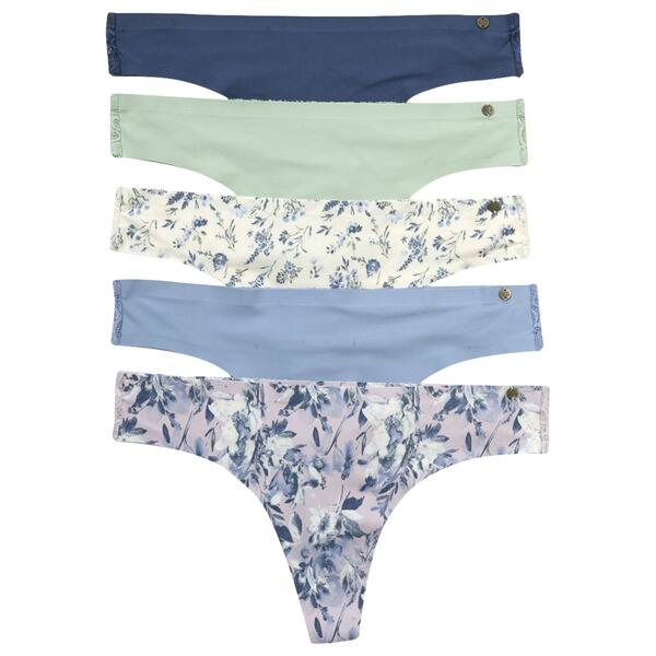 Lucky Brand Women's Lace Thongs - 5 Pack, Blue Multi, Small