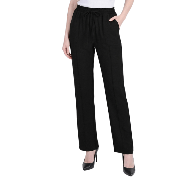 Petite NY Collection Solid Pull On Straight Leg Casual Pants - image 