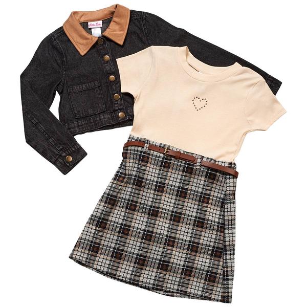 Girls (7-16) Little Lass(R) Denim Jacket w/ Tee Plaid Skirt - image 