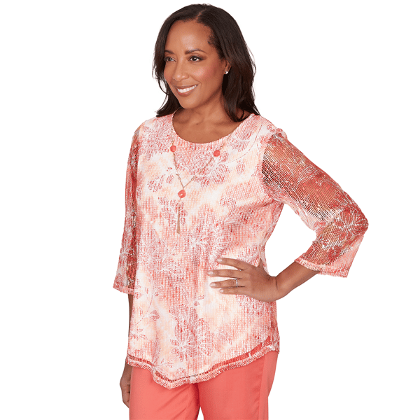 Petites Alfred Dunner Resort Living Tie Dye Floral Blouse