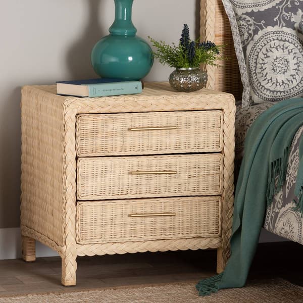 bali & pari Lanica Japandi Rattan 3-Drawer Nightstand