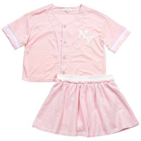 Girls (7-16) No Comment Short Sleeve NY Baseball Jersey w/ Skort - image 