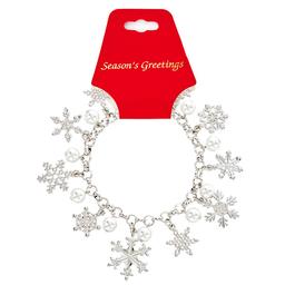 Silver Snowflake & Pearl Holiday Bracelet with Extender
