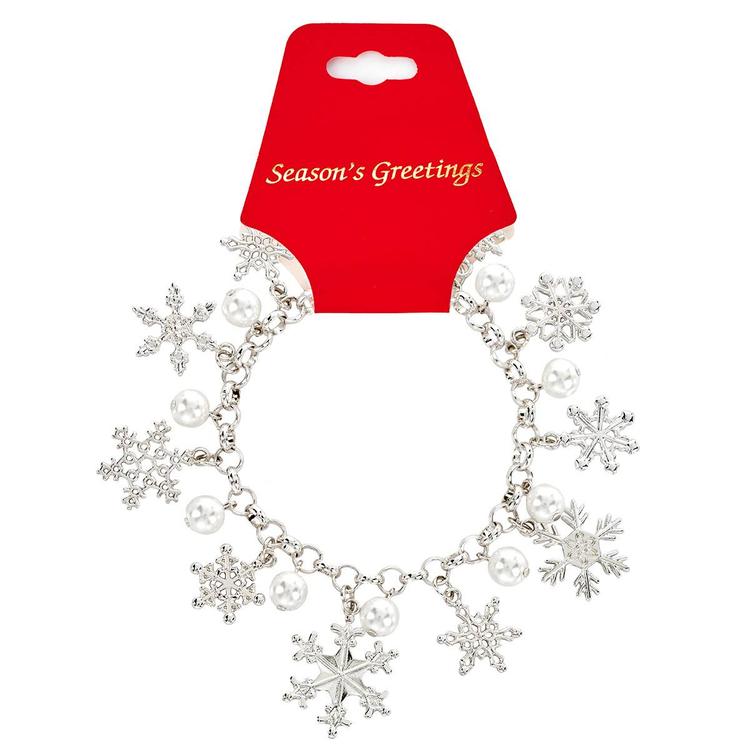 Silver Snowflake & Pearl Holiday Bracelet with Extender