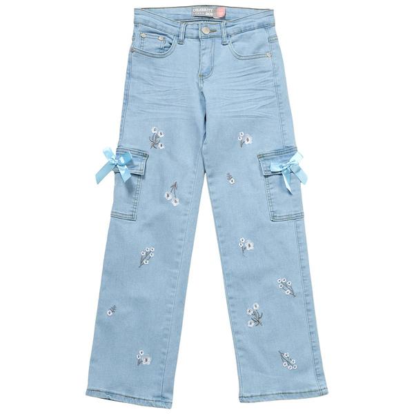 Girls (7-16) Celebrity Ace Cargo Pocket Flower Patch Denim Jeans - image 