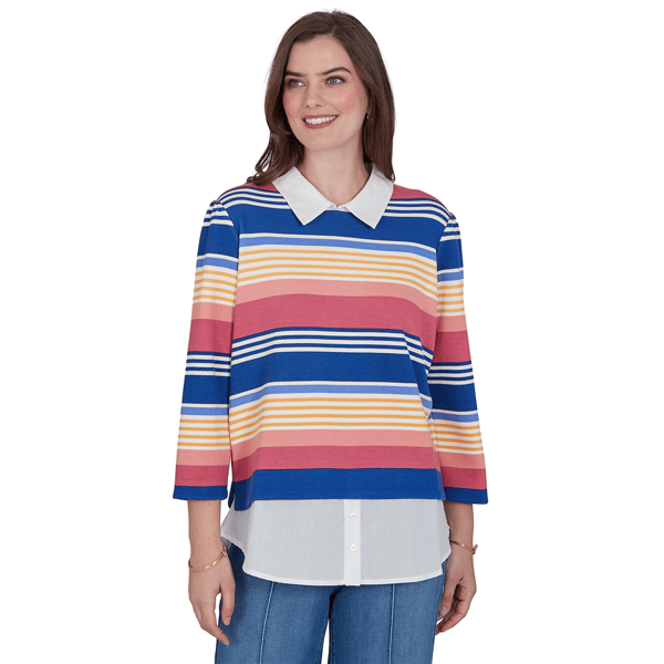 Womens Ruby Rd. Game of Luxe Two in One Stripe Sweater