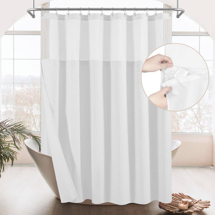 Awesome Home Cotton Blend Waffle Snap-In Liner Shower Curtain