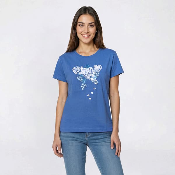 Womens Top Stitch By Morning Sun Lace Heart Trio Tee - image 
