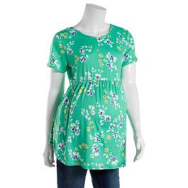Womens Due Time Floral Criss Cross Maternity Babydoll Tee - Green