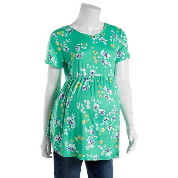 Womens Due Time Floral Criss Cross Maternity Babydoll Tee - Green - image 