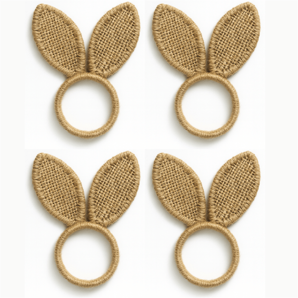 Threadmade Burlap Bunny Ear Napkins Rings - Set of 4 - image 