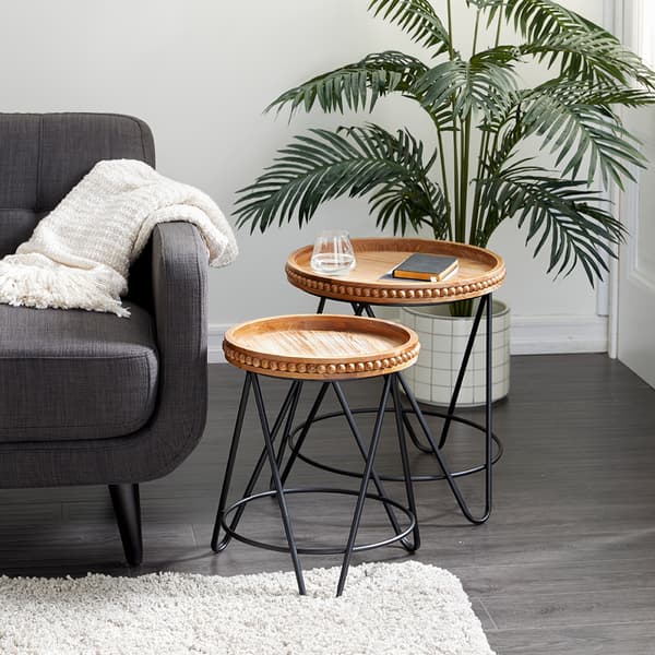 9th & Pike® Round Wood And Metal Accent Table - Set Of 2