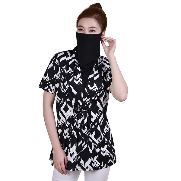 Plus Size NY Collection Short Sleeve Mask Inset Pullover Tunic