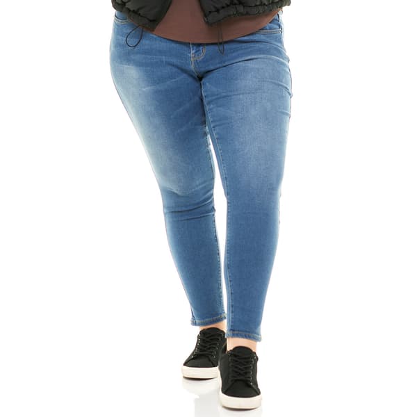 Juniors Plus California Vintage 3 Button Frey Hem Jeans - image 