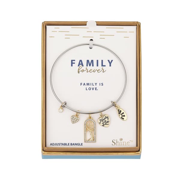 Shine Family is Love Crystal Heart & Tree Bezel Bangle Bracelet