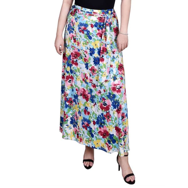 Womens NY Collection Pull On Side Tie Skirt - Pink/Blue Floral - image 