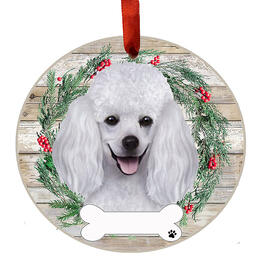 E&S Pets Poodle White Wreath Ornament