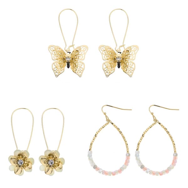 Ashley 9pc. Gold-Tone Flower/Butterfly/Heart Stud Earring Set - image 