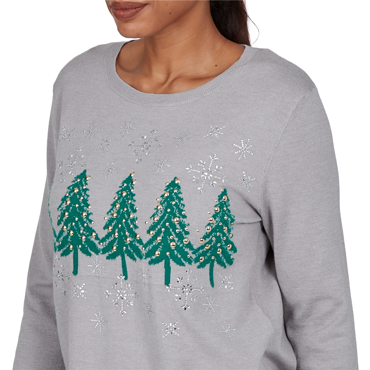 Womens Ruby Rd. Happy Holidays Embellished Trees Sweater
