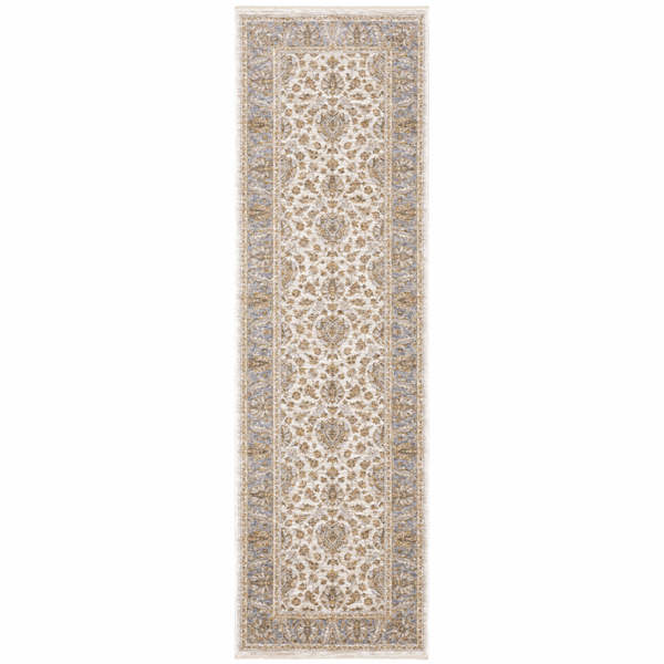 HomeRoots Ivory Oriental Power Loom Stain Resistant Runner Rug
