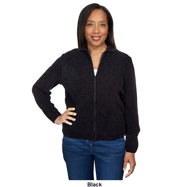 Womens Alfred Dunner Chenille Zip Front Lurex Cardigan