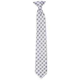 Boys Bill Blass Clip On Plaid Tie - Black/Grey