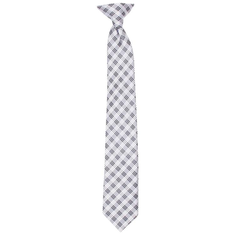 Boys Bill Blass Clip On Plaid Tie - Black/Grey
