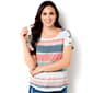 Womens Tru Self Button Shoulder Short Sleeve Stripe Top - image 1