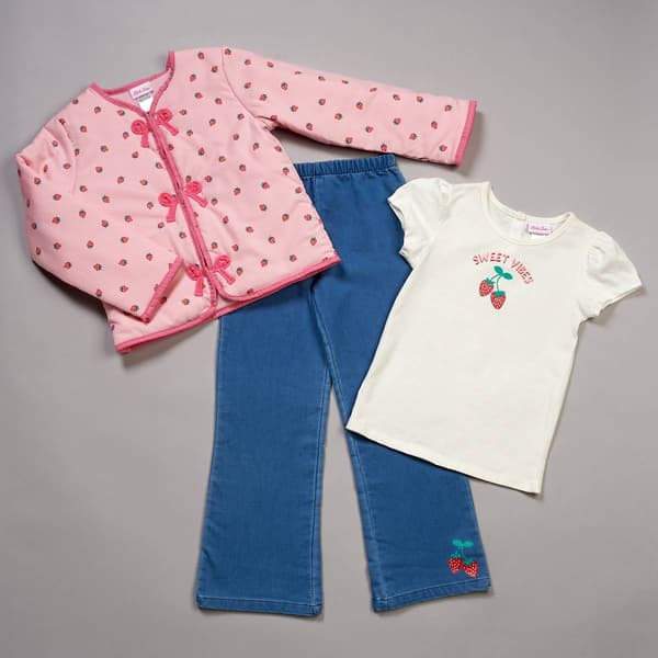 Girls (7-16) Little Lass(R) 3pc. Strawberry Top & Jacket w/ Jeans - image 