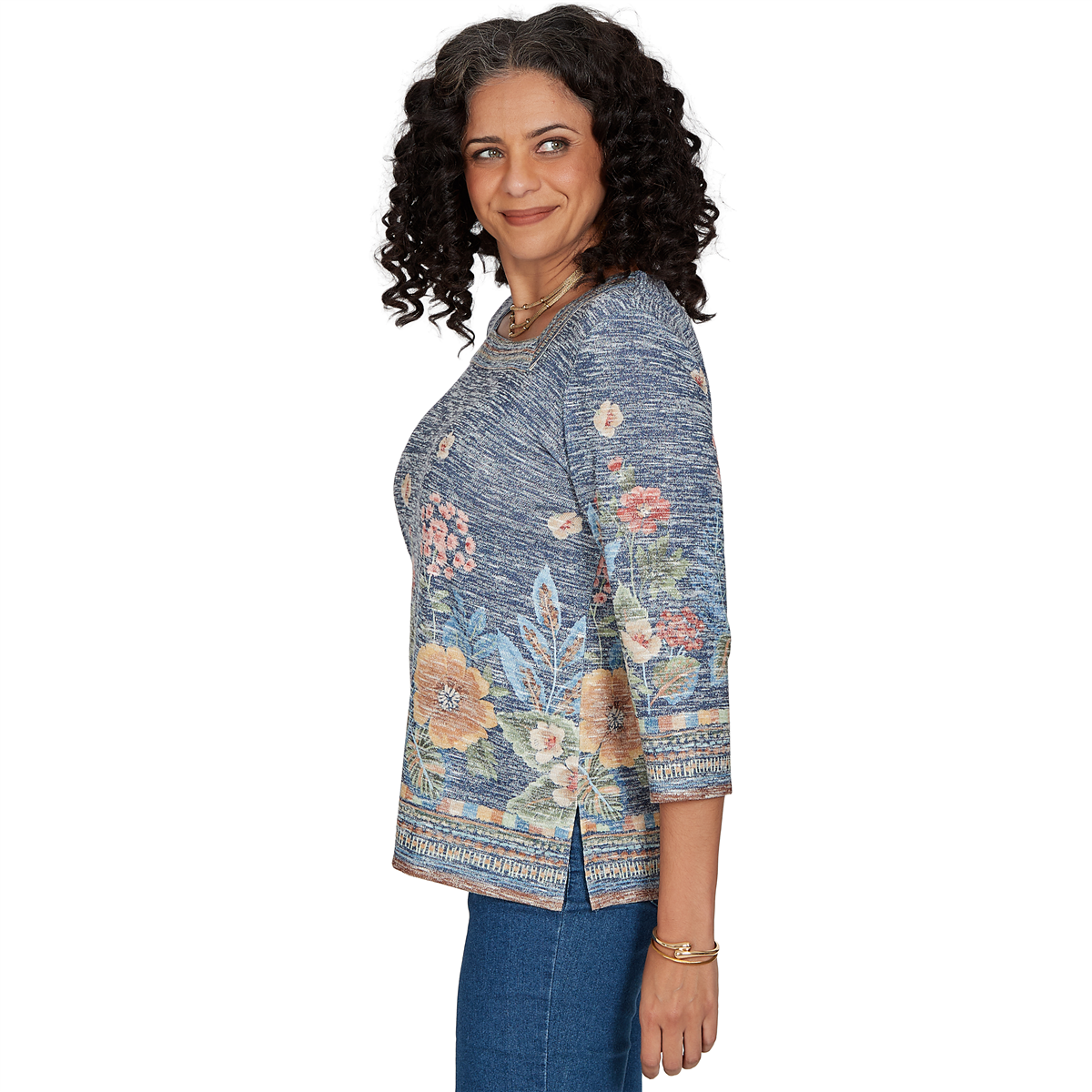 Womens Alfred Dunner Tuscany Square Neck Floral Sweater