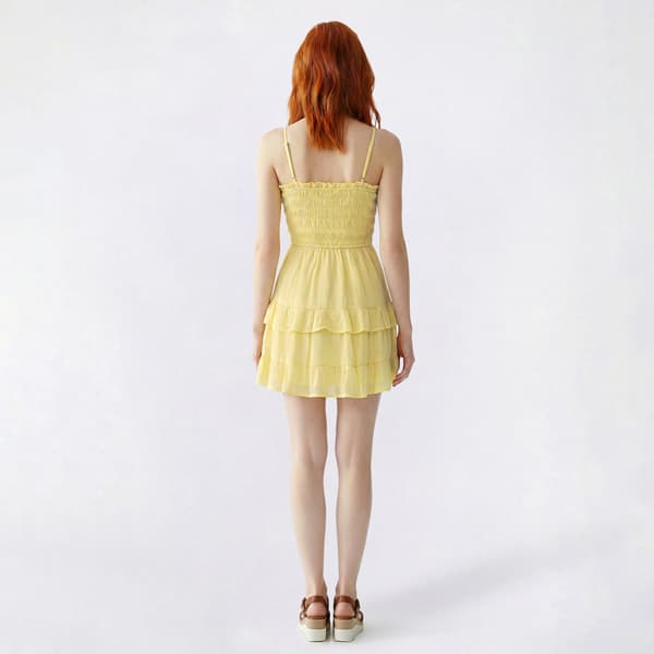 Juniors Trixxi Gauze Smock Bodice Ruffle Tier Skater Dress