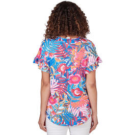 Womens Ruby Rd. Bright Blooms Rainforest Tropical Tee