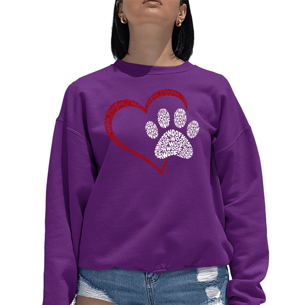 Womens LA Pop Art Paw Heart - Word Art Crewneck Sweatshirt