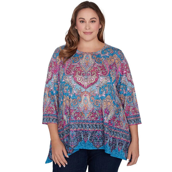 Plus Size Ruby Rd. Global Luxe Knt Embroidered Bohemian Top - image 