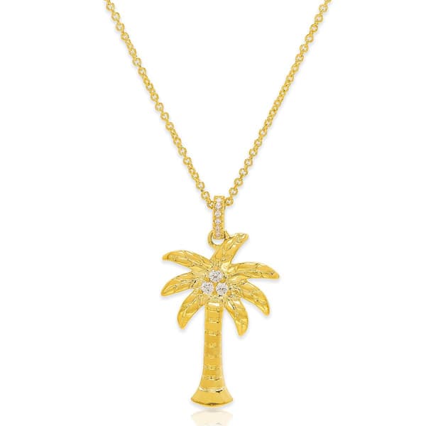 14kt. Gold Plate & CZ Palm Tree Pendant Necklace - image 