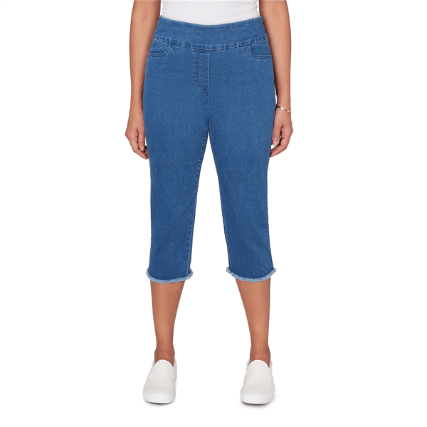Womens Alfred Dunner Classics_S6 Super Stretch Denim Fringe Capr - image 