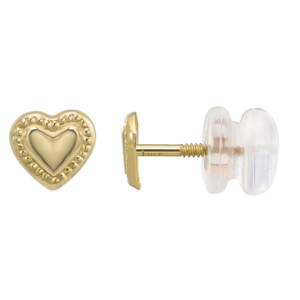 Kids 14kt. Yellow Gold Beaded Edge Heart Stud Earrings - image 