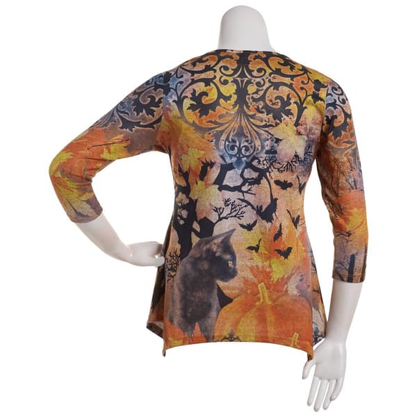 Womens OneWorld 3/4 Sleeve Pumpkin Tales V-Neck Tee