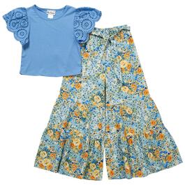 Girls &#40;7-16&#41; Rare Editions Eyelet Top & Floral Flare Set