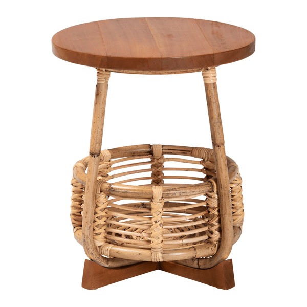 bali & pari Derenik Natural Rattan & Mahogany Wood End Table