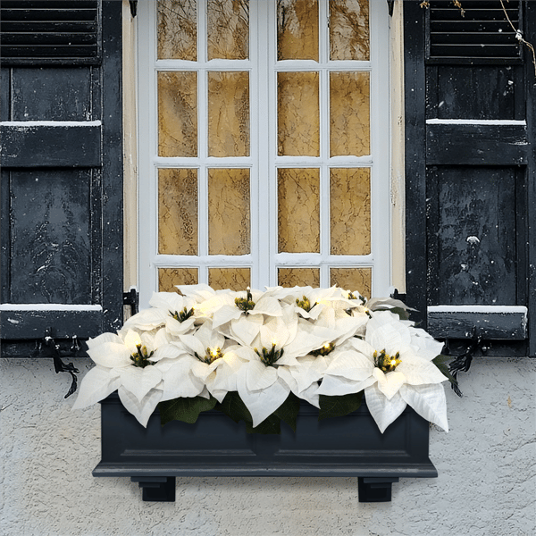 Puleo International Pre-Lit White Poinsettia Window Box Décor
